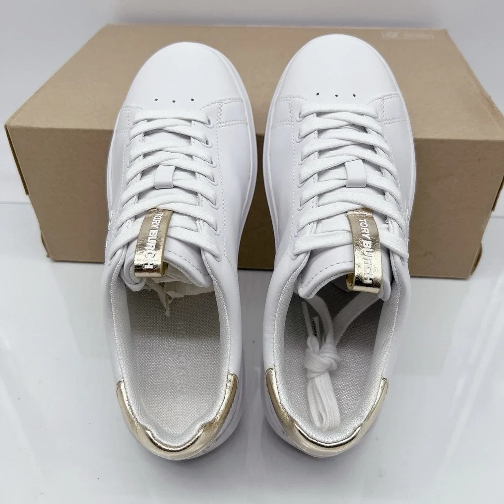 Tory Burch Howell Court Women's Fashion Sneakers White Leather Lace Up US 6.5